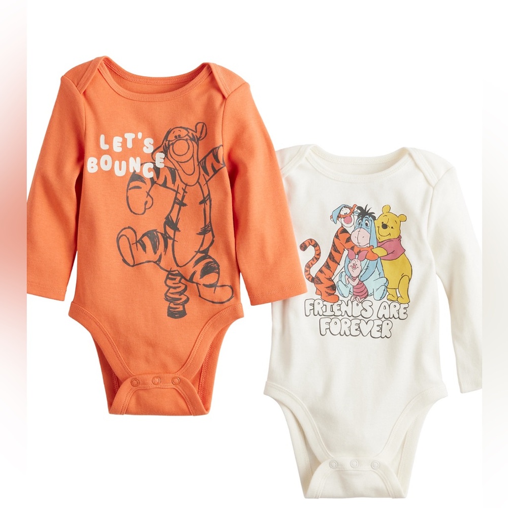 NWT Unisex Disney’s Winnie the Poo Baby Long Sleeve Two Pack Bodysuit, 24 Months
